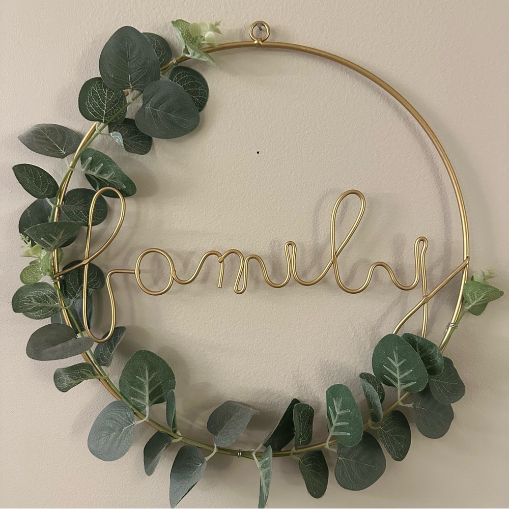 Gold Family Wreath with Greenery Wall Decor Home Decoration